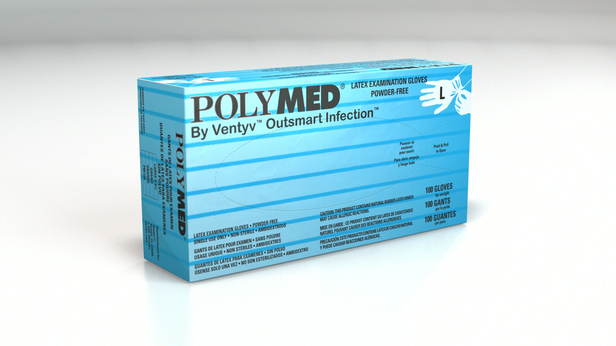 Ventyv PM104 Polymed Latex Gloves Box of 100, Large